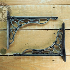 Pair of 9&#39;&#39; Vintage Shelf Brackets, Rustic Iron Brackets, Wall Books Shelf Brackets, Wooden Shelf Brackets,  Vintage Bookshelf Bracket, Gift