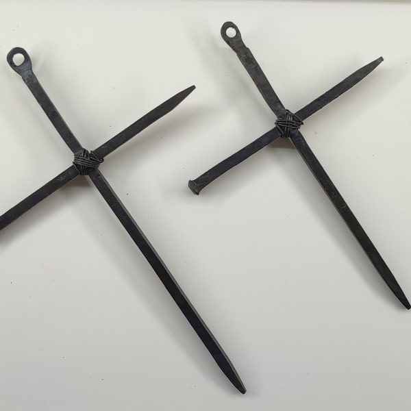 Hand Forged Old Iron Cross of Nails, 8'' 10'' 12'' 14'' Squared Steel Rods Cross, Wall Mounted Hand Forged Nail Cross, Christian Gift, Spike