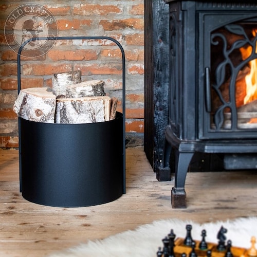 Firewood Metal Basket With Handle Wood Storage Farmhouse Etsy