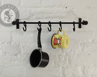 Wrought Iron Pot Rack, Rustic Wall Mounted Kitchen Hook Holder, Hand Forged Pot And Pan Rail, Kitchen Rail, Pan Organizer, Kitchen Storage