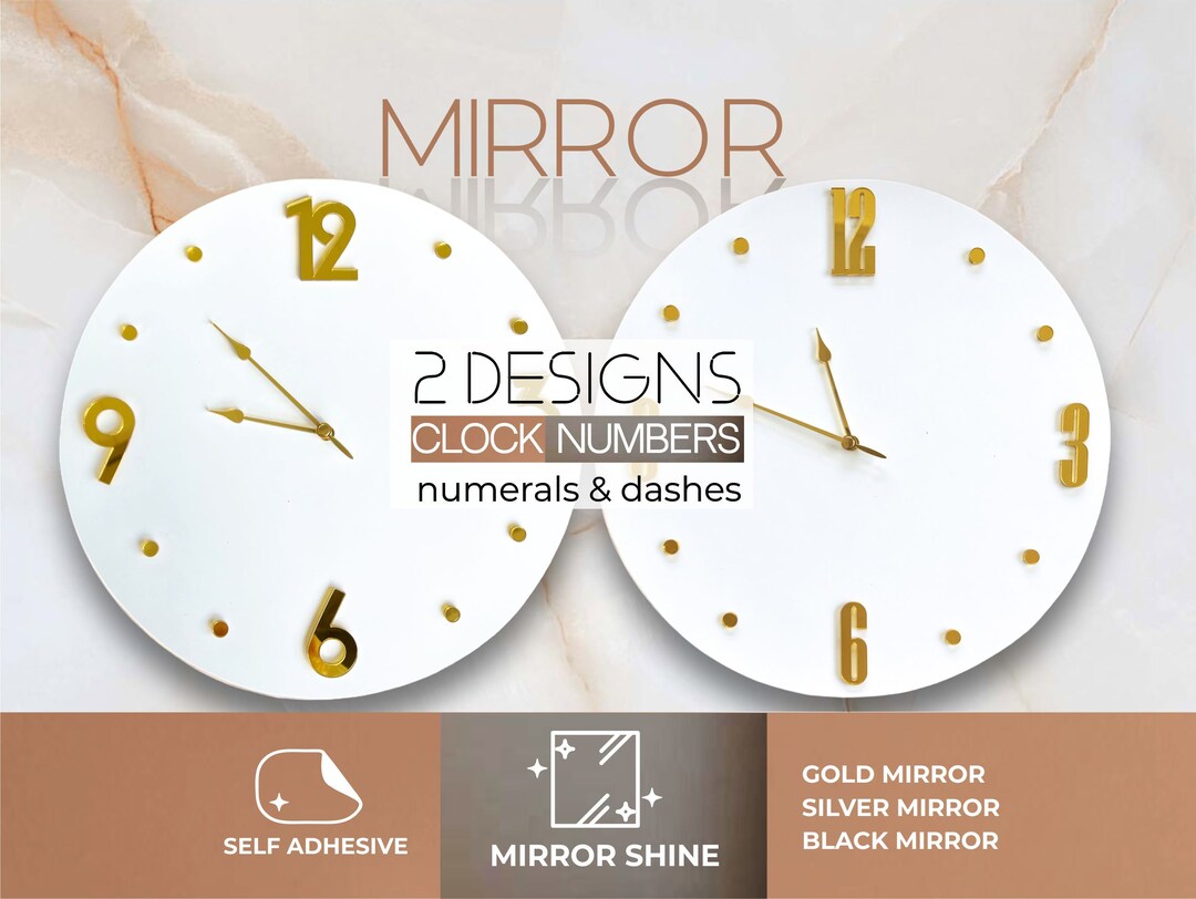 Mirrored Self Adhesive Acrylic Numbers numerals and Dashes for a Wall Clock Etsy