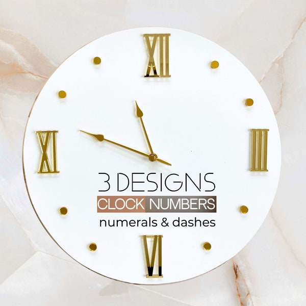 Chiffres (chiffres) et tirets en acrylique auto-adhésif miroir pour une horloge murale