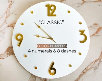 Mirrored self adhesive Acrylic Numbers (Numerals) and dashes for a Wall Clock