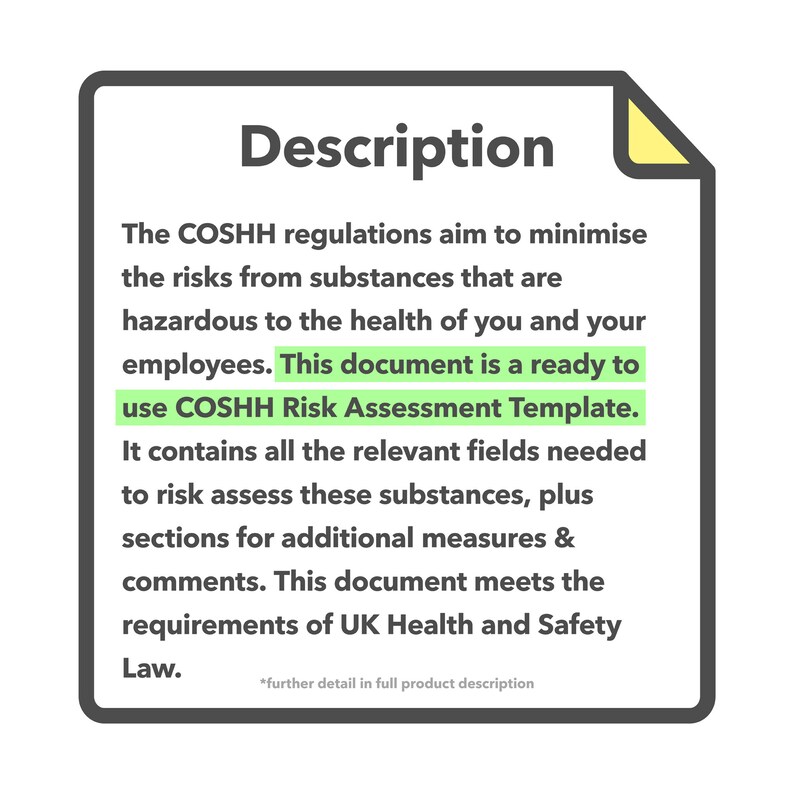 COSHH Risk Assessment for Small Business, Ready to Use Health & Safety
