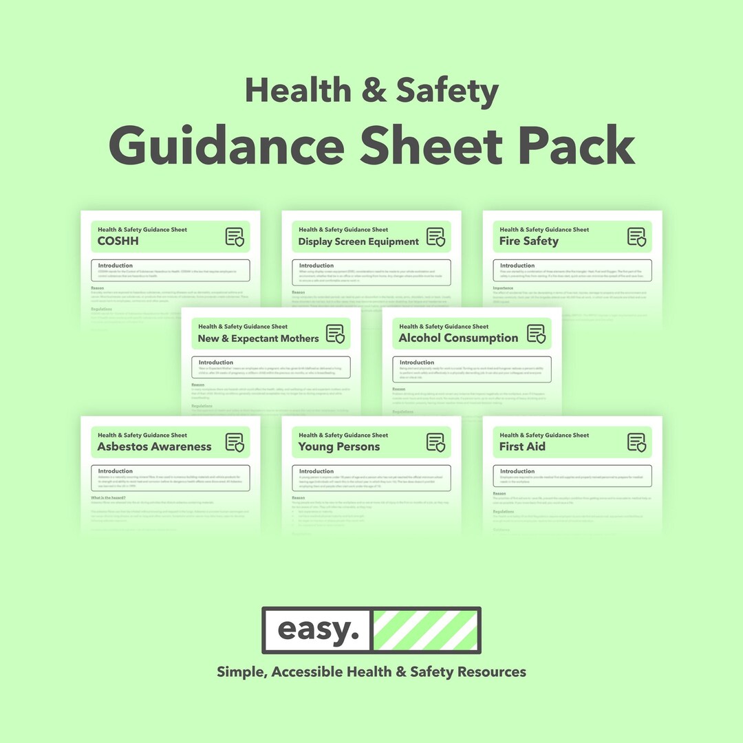 Health and Safety Guidance Sheet Pack x18. H&S Legislation in an Easily