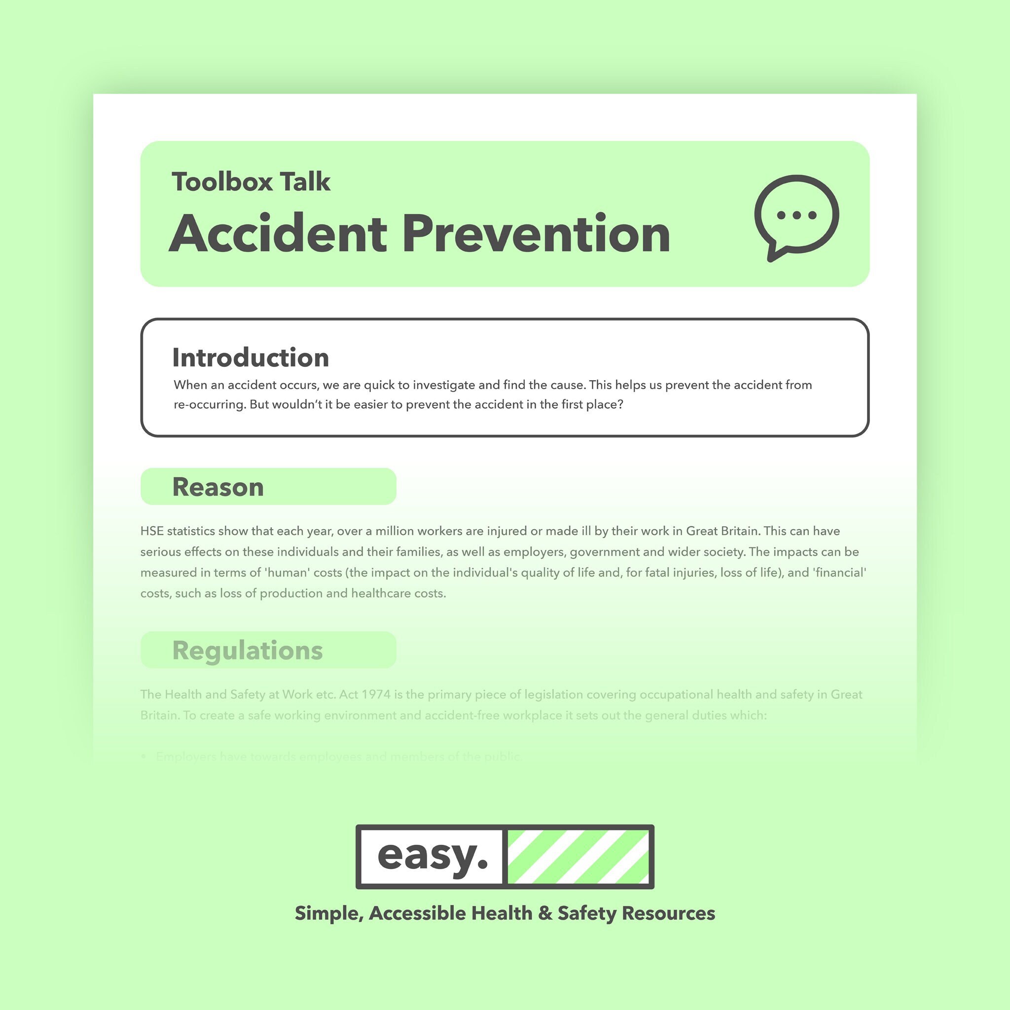 Toolbox Talk Accident Prevention, Health and Safety, General Safety