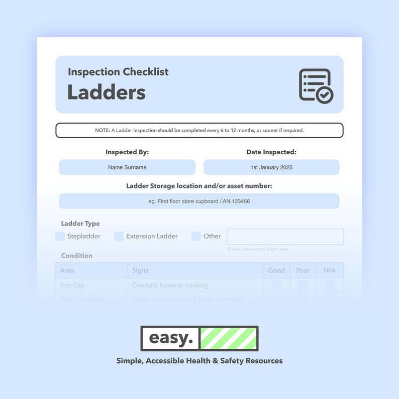 Ladder Inspection Checklist Template Form for Small Business, Health