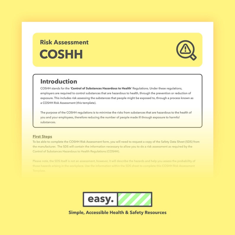 COSHH Risk Assessment for Small Business, Ready to Use Health & Safety
