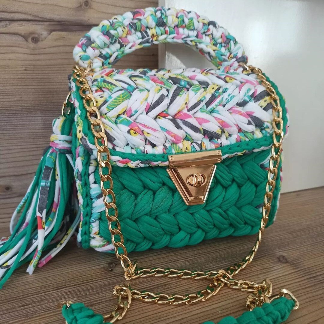 Crochet Bag Handmade Shoulder Bagunique Macrame Design Gold Etsy