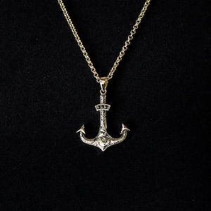 Men&#39;s 14K Solid Gold Anchor Pendant Necklace, 14K Real Gold Nautical Pendant for Men, Men Jewelry, Gold Anchor Fish Sea