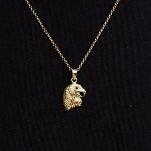 Men&#39;s 14k Solid Gold Eagle Pendant, 14k Yellow Gold Eagle Head Necklace, Gift for Husband, American Eagle Gold Pendant