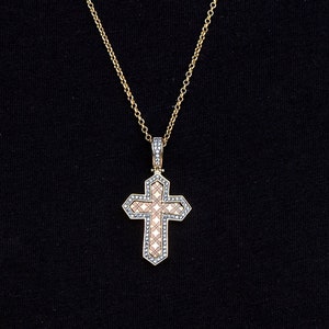 Men&#39;s Gold Cross Pendant , 14k Solid Gold Large Cross Necklace with CZ, Gold Crucifix Necklace, Christian Jewelry