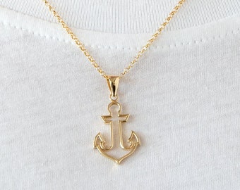 14k Solid Gold Anchor Pendant Necklace for Men, Yellow Gold Men Anchor Necklace, Gift For Him, Man Jewelry, Men's Gold Nautical Necklace