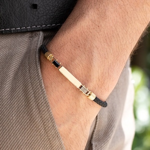 Engraved Name 14K Solid Gold Men Bracelet, 14k Gold ID Bracelet, Personalized Bar Bracelet, Waterproof Real Gold Bracelet