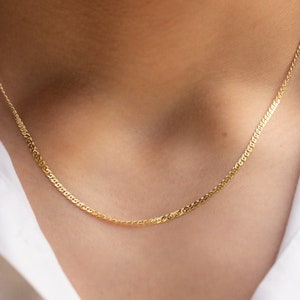 Men&#39;s 14K Solid Gold Flat Chain, Men&#39;s Gold Chain Necklace, Yellow Gold Chain, Gift for Him, Thin Solid Gold Chain