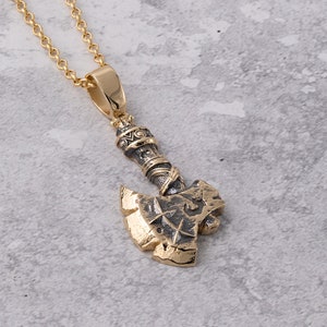 Men&#39;s 14k Gold Viking Axe Pendant, 14K Solid Gold Scandinavian War Axe Necklace Rolo Chain 18&quot;-26&quot; Inches, Men Jewelry, Norse Charm Jewelry