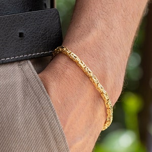 Men&#39;s Solid 14k Yellow Gold Byzantine Bracelet, 3 or 4mm Width Options, Men&#39;s Jewelry