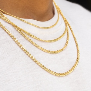 14k massief geelgouden ketting ketting voor mannen, platte vossenstaart schakelketting uniseks, jubileumcadeau voor hem, mannen sieraden