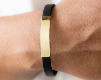 14K Solid Yellow Gold Bar Bracelet for Men, Personalized Name & Date Engrave Bracelet, Gold Men Custom Bracelet