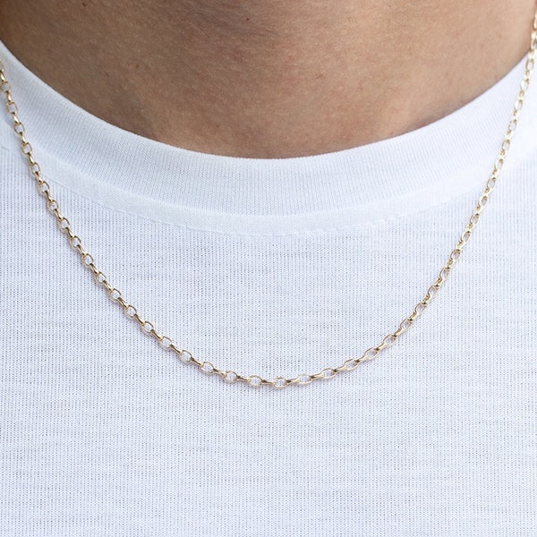 14k Yellow Gold Rolo Cable Chain Necklace, Oval Rolo Link Chain in 2.60mm, 18-26 inches, Men Gold Chain, Man Jewelry, Summer Jewelry for Men