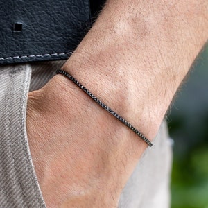 Black Diamond 1.00 Ct Tennis Bracelet, Natural Black Diamond Gold Men Bracelet, 14K Black Gold Men Tennis Bracelet, Anniversary Gift for Him