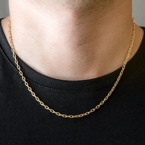 14K Real Gold Cable Link Chain for Men, Men Yellow Gold Chain Necklace, Man Jewelry, Everyday Gold Chain, 2mm - 5mm Size, Gift For Him