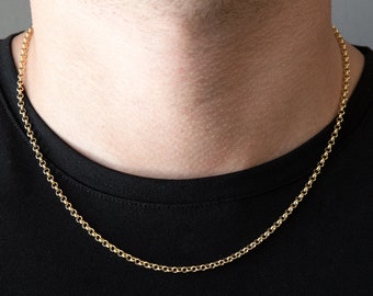 14k Gold Rolo Cable Chain Necklace, 1.5mm-3mm  18-26 inches, Men Gold Chain, Man Jewelry, 14k gold chain, Round Link Chain