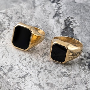 14K Solid Gold Rectangle Signet Ring with Onyx / Gold Ring For Men / Black Onyx Stone Men Ring / Men Jewelry / Men Gold Statement Ring