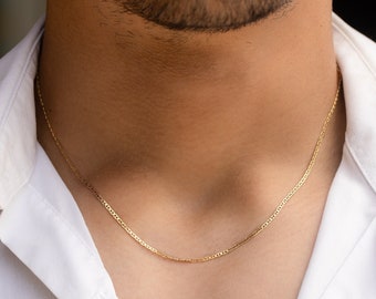 14K Yellow Gold Thin Necklace Chain for Men, 14kt Gold Everyday Chain, Layering Chain for Men