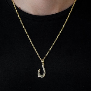 Solid Gold Fish Hook Necklace for Men 14K Solid Gold Men - Etsy