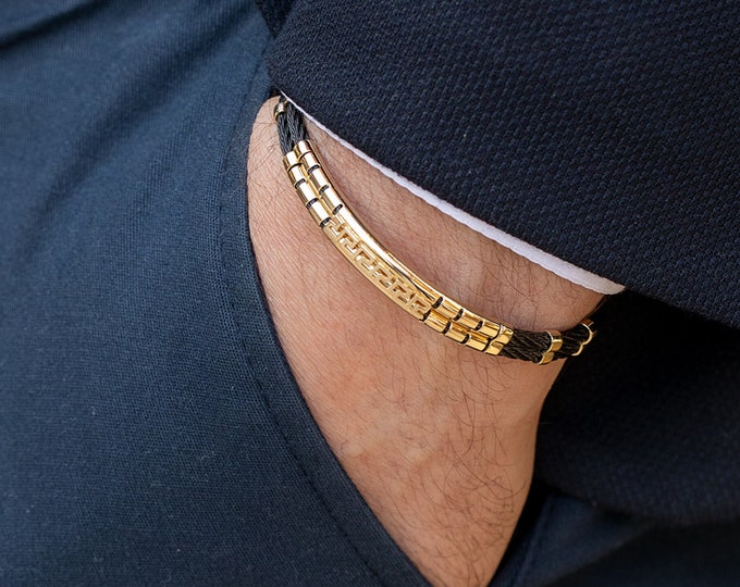 Solid Gold Men Black Bracelet 14k Solid Gold Men Cuff Etsy