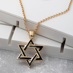 14k Yellow Gold Star of David Pendant | Large Judaism Symbol Necklace | 14k Solid Gold Jewish Star Necklace | Spiritual Hexagram Pendant