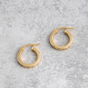 14k Classic Solid Gold Hoop Earrings, Perfect for everyday wear, Chic 14K Solid Gold Hoop Earrings, Men&#39;s Classical Hoop Earrings, Size 14mm