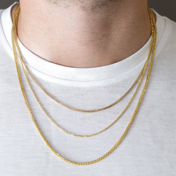 14K Yellow or White Gold Foxtail Chain Necklace, 14k Wheat-Foxtail Chain Necklace, 14k Gold Everyday Chain, 1.5mm-2mm-2.5mm