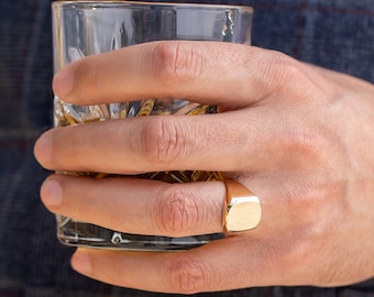 14k Gold Square Signet Ring for Men Men's Personalized Gold