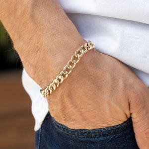 Men&#39;s Solid Gold 14K Miami Cuban Bracelet (8,5mm-5,5mm), Real Yellow Gold Cuban Link Chain, Men Jewelry, 6.5-7.5&quot;