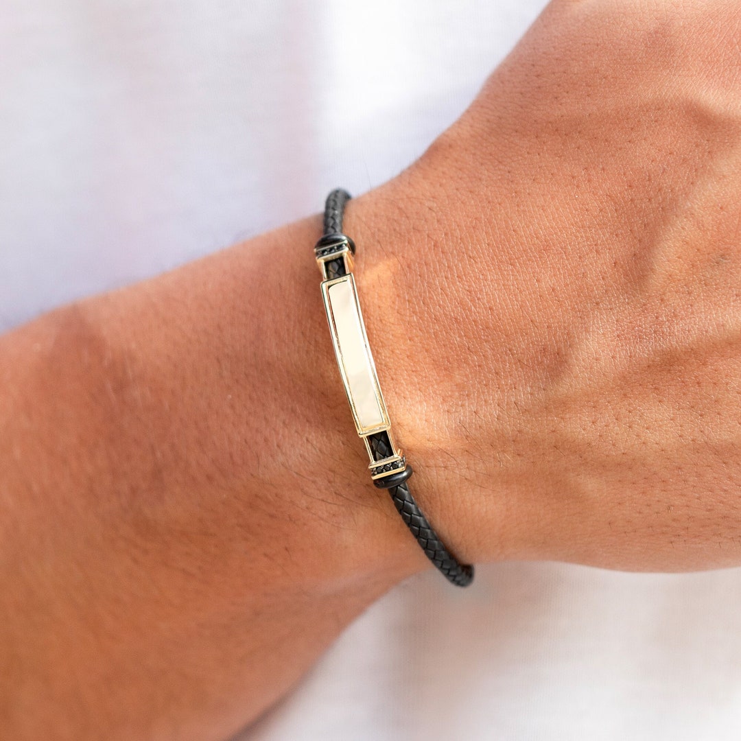 Men's 14K Solid Gold Bracelet, 14k Real Gold ID Bracelet, Nameplate ...