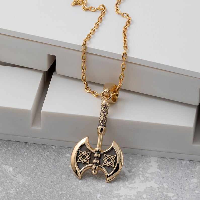 Men's 14k Real Gold Viking Axe Pendant, 14K Solid Gold Ancient War Axe ...