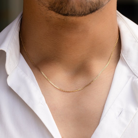 14K Yellow Gold Thin Necklace Chain for Men, 14kt Gold Everyday Chain,  Layering Chain for Men - Etsy