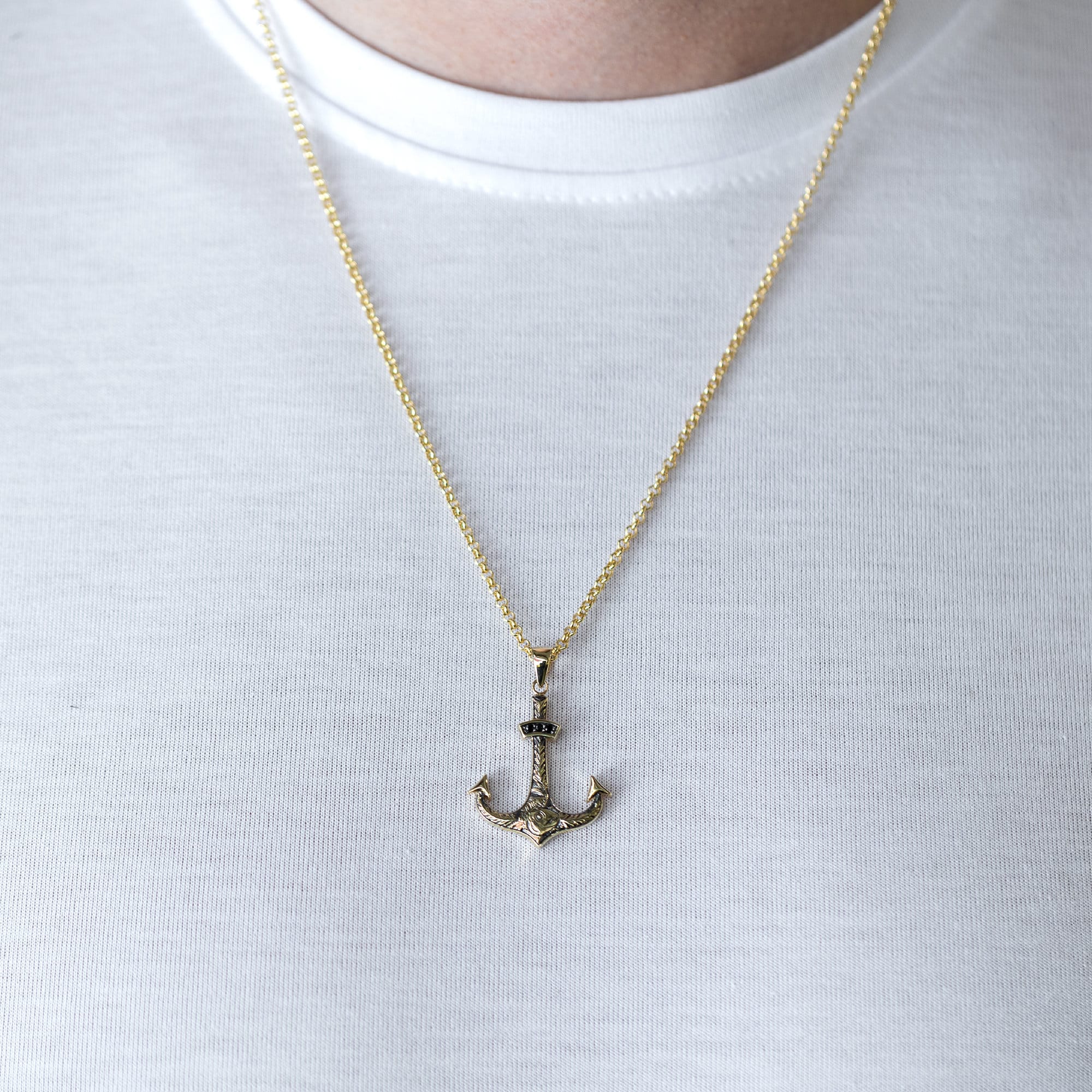 Anchor Men Gold Necklace 14K Solid Gold Nautical Pendant for Etsy