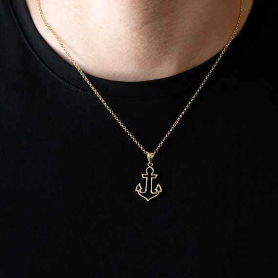 14k Solid Gold Anchor Pendant Necklace for Men Yellow Gold - Etsy