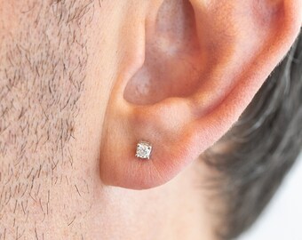 Boucles D'oreilles Clous Or Blanc 14 Carats Avec Diamants 1/5 Carat - Neuf Sans Emballage
