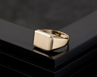 Men&#39;s 14k Real Gold Rectangle Signet Ring, Engraved Men&#39;s Jewelry, Men Personalized Gold Signet Ring, Men Jewelry