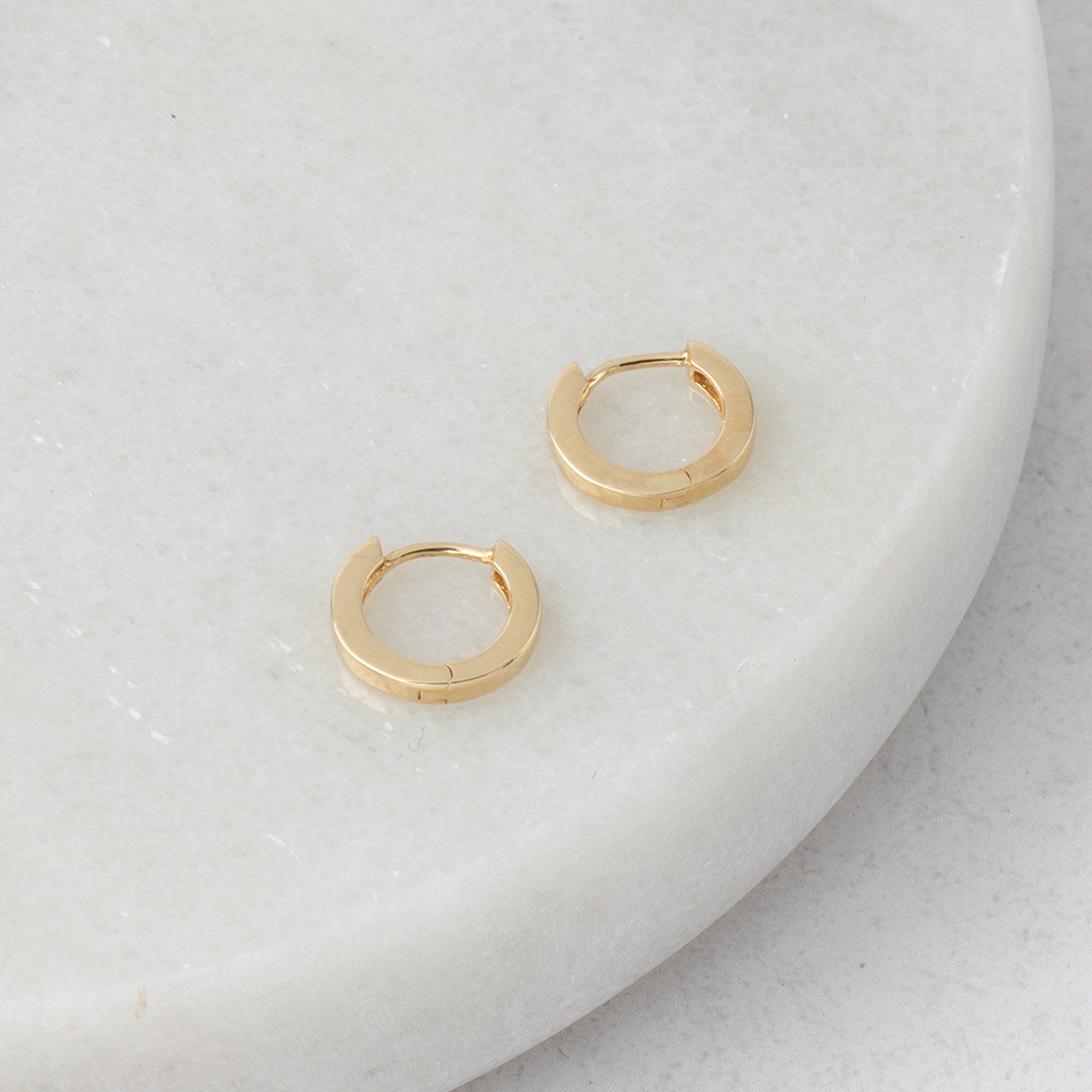 thumbnail interactive-video image 1 of 14K Yellow Gold Filled Small Hoop Earrings – Handmade Sleeper Huggies, 10mm, For Women 1 of 3