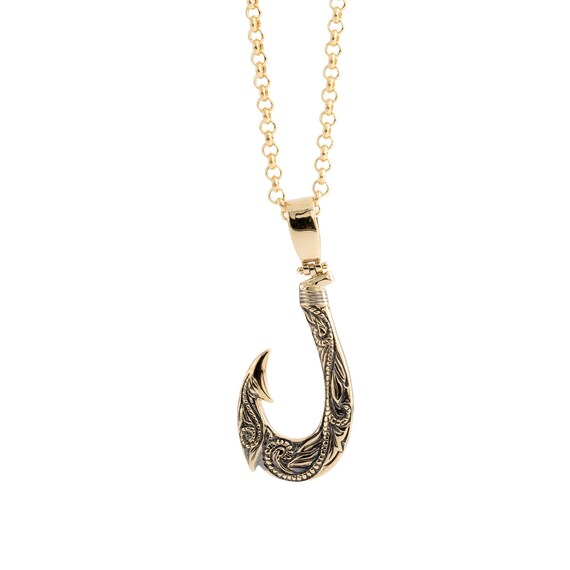 Solid gold hotsell fish hook pendant