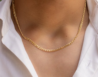 14k Solid Yellow Gold Necklace Chain for Men, Flat Foxtail Link