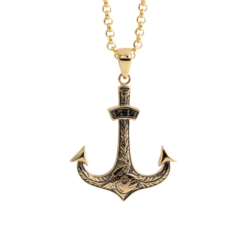 Gold anchor pendant mens Clearance