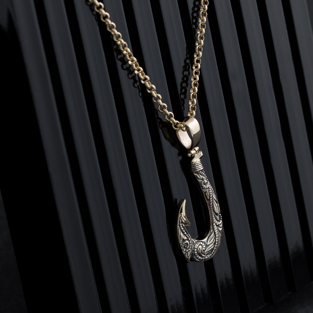 Solid Gold Fish Hook Necklace for Men 14K Solid Gold Men - Etsy