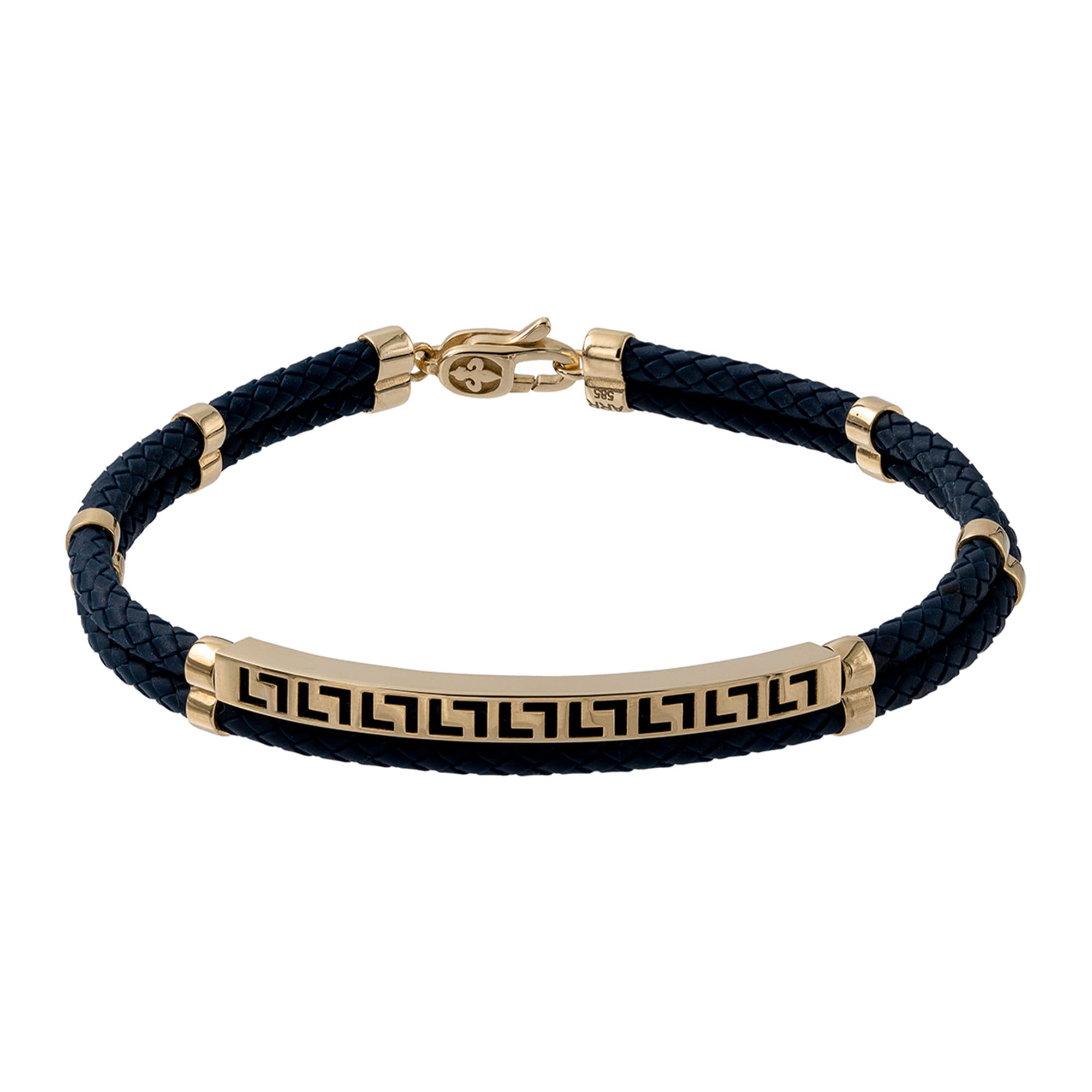 Byzantine Gold Bracelet for Men, 14K Solid Gold Dark Blue Cord