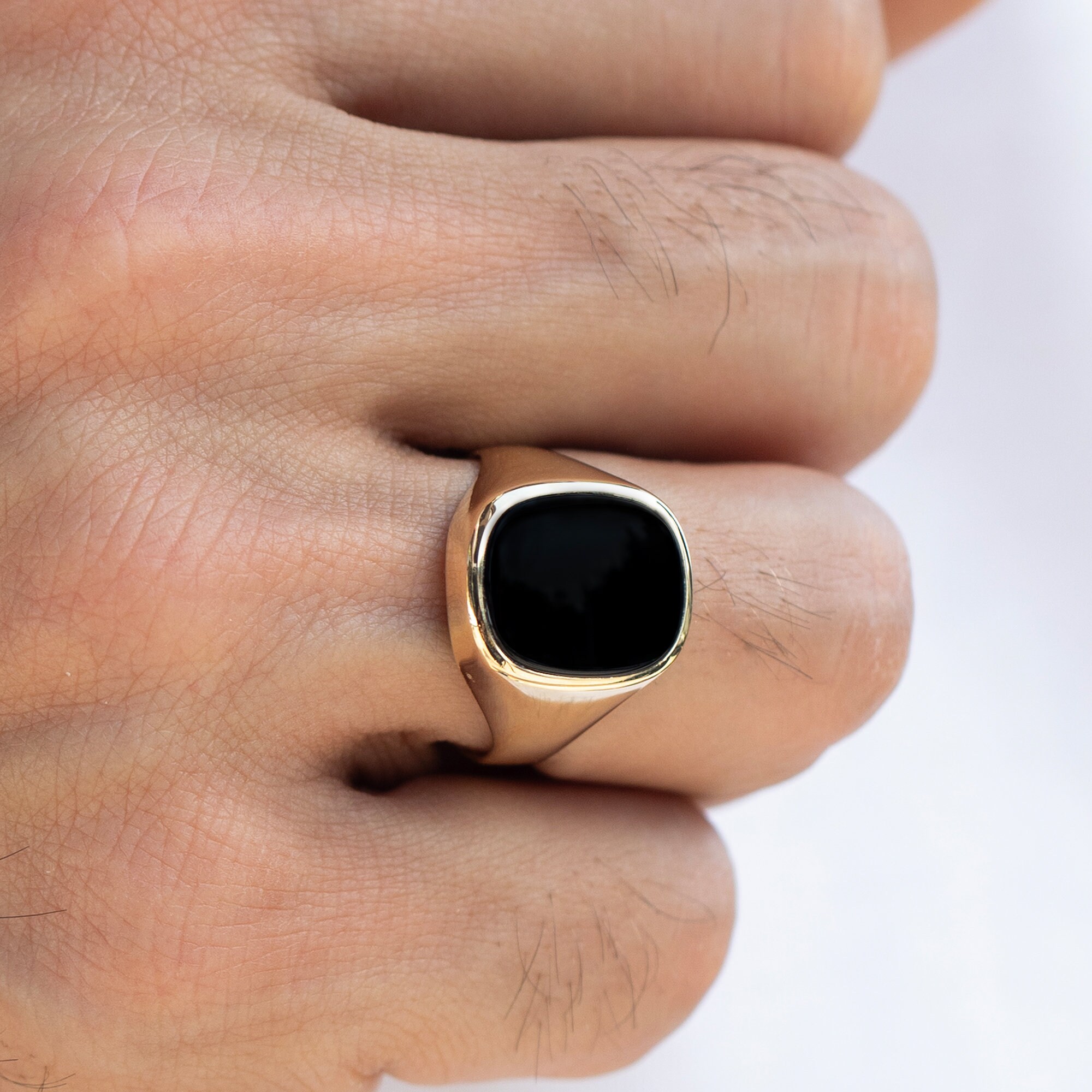 【VASEUL】Byzantine Square Onyx Ring 925 Sterling Silver Byzantine Chain Pattern Men's Ring